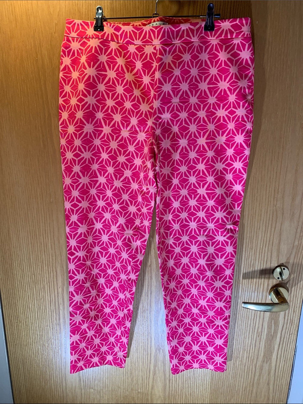 Chaus Cotton Hot Pink Starburst Patterned Ankle Pants-Size 12